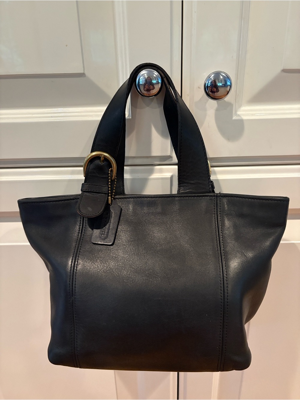 Vintage Coach Mini Waverly Tote 4133 Black Leather, Brass Hardware - Very Good!